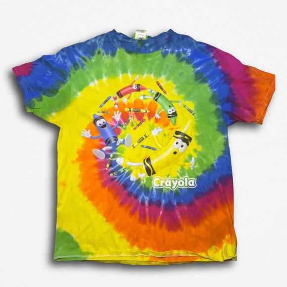 Crayola Rainbow Tie Dye Graphic T-Shirt Mens Large Crayon Characters Colorful - Picture 1 of 5